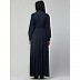 Pleated abaya with fashionable buttons - Navy blue
